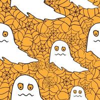 Happy Halloween vector seamless pattern. Ghost background. Holiday colorful texture  for wrapping, wallpaper, textile, scrapbooking. Hand drawn vector illustration in doodle style.