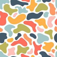 Neutral texture with simple hand-drawn colorful spots. Vector abstract seamless pattern design. Decorative shapes and silhouettes repeated background for fabric design.