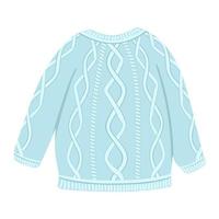 Blue knitted pullover, sweater, jacket vector illustration, isolated on white background.