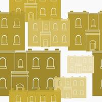 Editable Two Level Floors Traditional Arab Houses Vector Illustration in Various Colors as Seamless Pattern for Creating Background Islamic Moments or Middle Eastern History and Culture Related Design