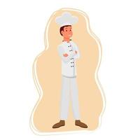 Chef character in uniform standing and smiling isolated and editable stock vector illustration. Vector illustration