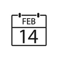 Calendar 14 February. Valentine's day holiday. vector