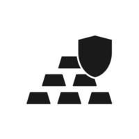 lingotes de oro esbozan icono vectorial con signo de protección. vector