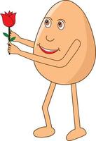 Romantic egg cartoon standing and giving a rose to her valentine on the rose day. Vector Illustration.