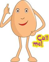 Cheerful egg cartoon making a call sign with his hand and saying call me Vector Illustration