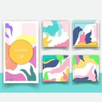 Vector set of abstract memphis style retro background with multicolored simple geometric shapes and copy space frame