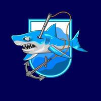 Blue Shark in the sea Fun t-shirt design for kids.Vector illustration design for fashion fabrics, textile graphics, print. vector