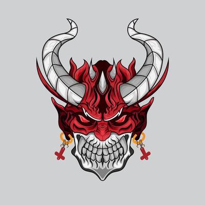 Red Devil illustration oni horn demon fire for apparel element design