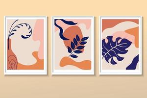 Set of Minimalist postcard nature leaves, abstract shapes. Vector illustration in flat cartoon style. Design good for banners, web poster, flyers and brochures, greeting cards and covers