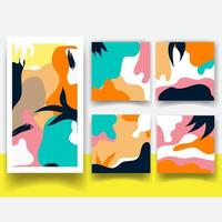 Vector set of abstract memphis style retro background with multicolored simple geometric shapes and copy space frame