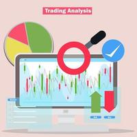Trading Analysis on the laptop search and research potential profit illustration for trading web content vector