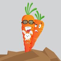 mascota geek zanahoria ilustración de amistad abrazando una muñeca de conejo, gran diseño para el diseño de camisetas y serigrafía, así como para portadas de libros de cuentos vector