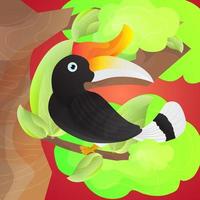 illustration of a Hornbill bird. Happy animal on the tree in the afternoon vector. vector
