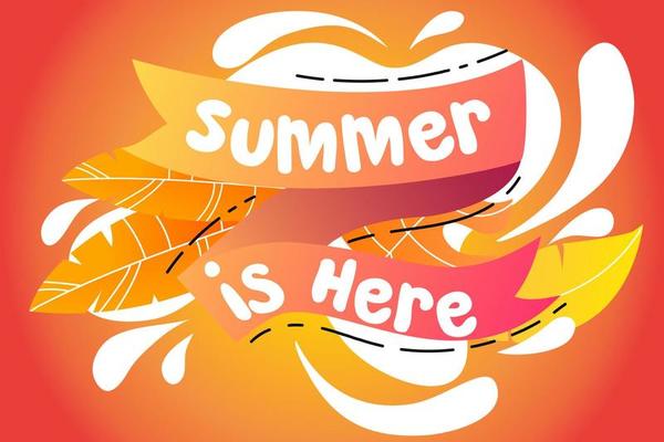 Summer is here text with plant and leaves Background vector for invitation, poster event.