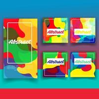 Vector set of abstract memphis style retro background with multicolored simple geometric shapes and copy space frame