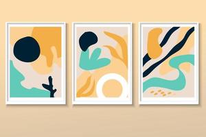Set of Minimalist postcard nature leaves, abstract shapes. Vector illustration in flat cartoon style. Design good for banners, web poster, flyers and brochures, greeting cards and covers