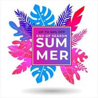 Vector poster with tropical leaves and text Summer Sale on Shape Gradient Color Style.Sale banner template design, Flash sale special offer set and discount . - Vector