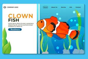 Plantillas de diseño de páginas web o páginas web de peces payaso para tiendas de mascotas, espacios acuáticos, peces y peces betta. conceptos de ilustración vectorial dibujados a mano para el desarrollo de sitios web y sitios web móviles. vector