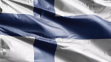 finland textielvlag langzaam zwaaiend op de windlus. Finse banner soepel zwaaiend op de wind. stof textiel weefsel. volledige vulling achtergrond. 20 seconden lus. video