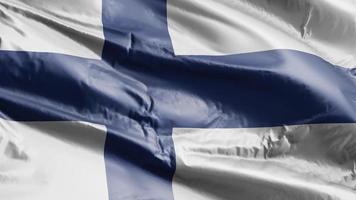 finland vlag zwaaien op de wind-lus. Finse banner zwaaiend op de wind. volledige vulling achtergrond. 10 seconden lus. video