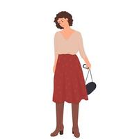 mujer joven con estilo en ropa casual de gran tamaño de moda aislada sobre fondo blanco. . ilustración vectorial vector