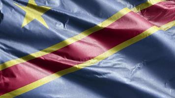 Democratic Republic of the Congo textile flag slow waving on the wind loop. 20 seconds loop. video