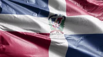 Dominican Republic textile flag slow waving on the wind loop. Dominican Republic banner smoothly swaying on the breeze. Fabric textile tissue. Full filling background. 20 seconds loop. video