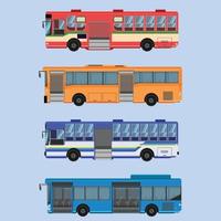 thai bus difference type, color middle size open the door for passenger come inside. vector illustration eps10.