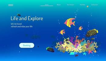 landing page website template. life and explore. let's to travel refresh and relax your mind. blue tone background. vector illustration eps10