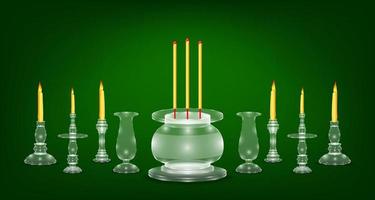 luxury white emerald crystal glass incense flower candle vase base. green color background. vector illustration eps10