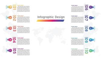 Mapa del mundo mark point diseño infográfico 10 pasos ilustración vectorial eps10 vector