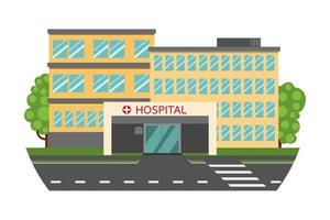 Hospital outside. There are two buildings and a main entrance. Vector flat illustration.