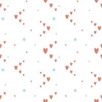 Seamless pattern with hearts, stars, circle dots doodle elements. Valentine's Day endless texture. Childish simple print in scandinavian style. Vector illustration