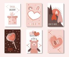 juego de tarjetas de feliz día de san valentín con 6 lindas plantillas. colección perfecta para etiquetas de regalo, etiquetas, invitaciones para guardar la fecha. ilustración vectorial vector