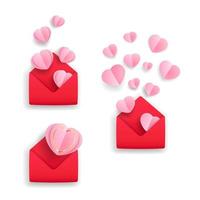 A set of red envelopes with hearts for Valentine's day vector