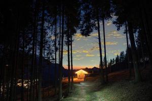 Stone mountain cottage illuminated photo