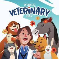 un veterinario celebra el día del veterinario con los animales vector