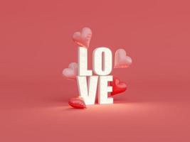 cartel luminoso con la palabra amor y globos de corazón foto
