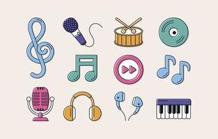 Flat Music Festivity Icon Collection vector