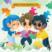Children With Autism Are Assembling Puzzles vector