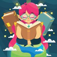 A Girl Reads A Book To Gain Knowledge vector