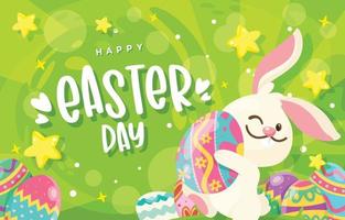 Cute Rabbit Hold Easter Egg with Green theme vector