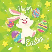 Happy Easter Cute Rabbit with Easter Egg and Green Theme vector