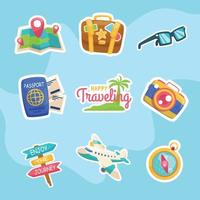 Cute Traveling Items Sticker Set vector