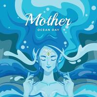 Beautiful Goddess Mother of Ocean with Water Splash Hair vector