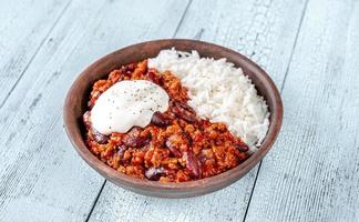 Bowl of chili con carne photo