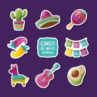 Cinco De Mayo Element Doodle Stickers Collection vector