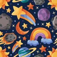 Celestials Bodies Space Object Colorful Doodle Seamless Pattern vector