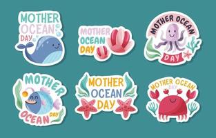 Mother Ocean Day Awareness Doodle Sticker Collection vector