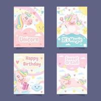 colección de tarjetas de felicitación de unicornio vector